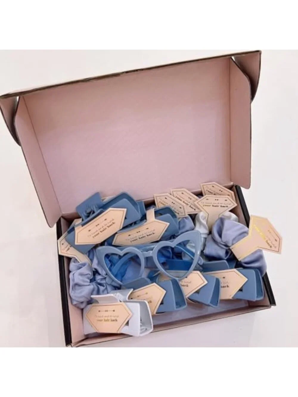 36pcs Bridesmaid Proposal Gifts - White & Dusty Blue Scrunchies, Hair Claws